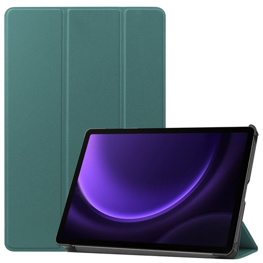 For Samsung Galaxy Tab S9 FE / S10 FE Custer Pure Color 3-Fold Holder Smart Leather Tablet Case(Dark Green) by bashfashion