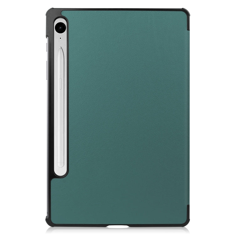 For Samsung Galaxy Tab S9 FE / S10 FE Custer Pure Color 3-Fold Holder Smart Leather Tablet Case(Dark Green) by bashfashion