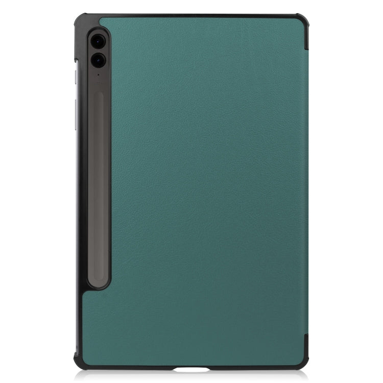 For Samsung Galaxy Tab S9 FE+ / S10+ Custer Pure Color 3-Fold Holder Smart Leather Tablet Case(Dark Green) by bashfashion