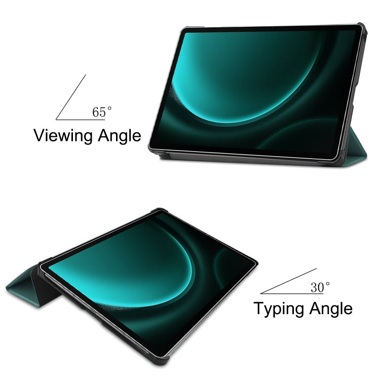 For Samsung Galaxy Tab S9 FE+ / S10+ Custer Pure Color 3-Fold Holder Smart Leather Tablet Case(Dark Green) by bashfashion