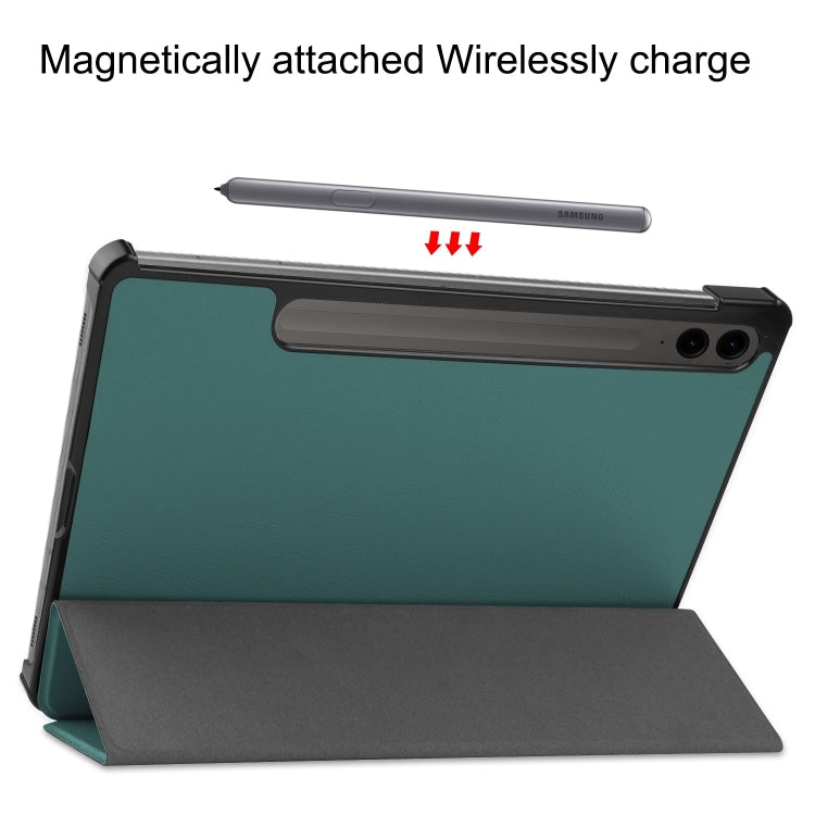 For Samsung Galaxy Tab S9 FE+ / S10+ Custer Pure Color 3-Fold Holder Smart Leather Tablet Case(Dark Green) by bashfashion