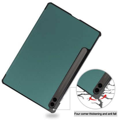 For Samsung Galaxy Tab S9 FE+ / S10+ Custer Pure Color 3-Fold Holder Smart Leather Tablet Case(Dark Green) by bashfashion
