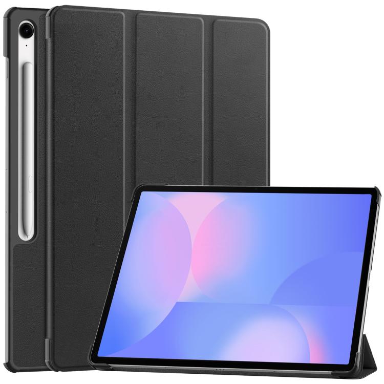 For Samsung Galaxy Tab S10 FE+ Custer Pure Color 3-Fold Holder Smart Leather Tablet Case(Black) by bashfashion
