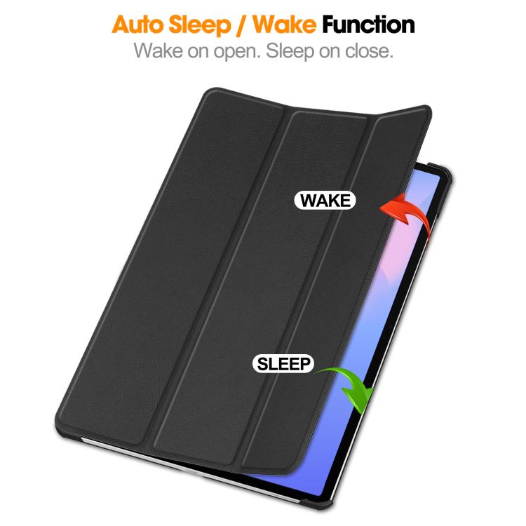 For Samsung Galaxy Tab S10 FE+ Custer Pure Color 3-Fold Holder Smart Leather Tablet Case(Black) by bashfashion