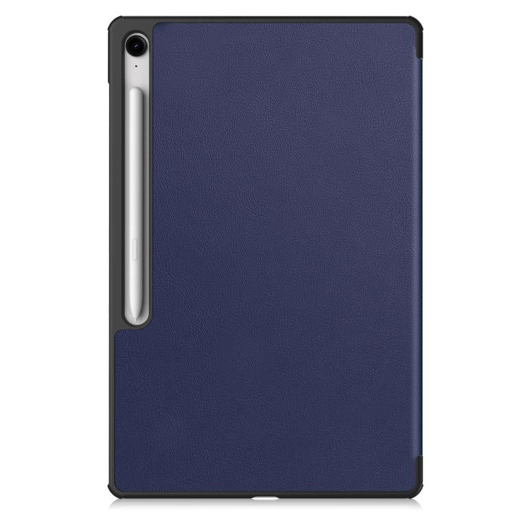 For Samsung Galaxy Tab S10 FE+ Custer Pure Color 3-Fold Holder Smart Leather Tablet Case(Dark Blue) by bashfashion