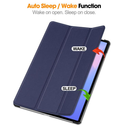 For Samsung Galaxy Tab S10 FE+ Custer Pure Color 3-Fold Holder Smart Leather Tablet Case(Dark Blue) by bashfashion
