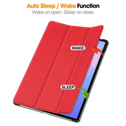 For Samsung Galaxy Tab S10 FE+ Custer Pure Color 3-Fold Holder Smart Leather Tablet Case(Red) by bashfashion
