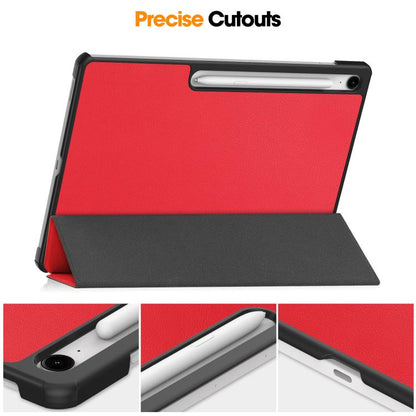 For Samsung Galaxy Tab S10 FE+ Custer Pure Color 3-Fold Holder Smart Leather Tablet Case(Red) by bashfashion