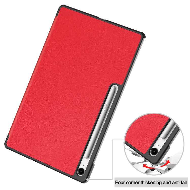 For Samsung Galaxy Tab S10 FE+ Custer Pure Color 3-Fold Holder Smart Leather Tablet Case(Red) by bashfashion