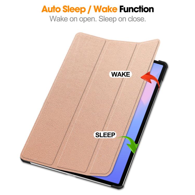 For Samsung Galaxy Tab S10 FE+ Custer Pure Color 3-Fold Holder Smart Leather Tablet Case(Rose Gold) by bashfashion