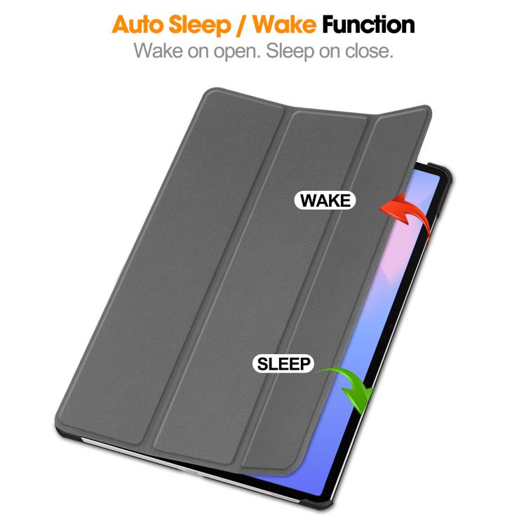 For Samsung Galaxy Tab S10 FE+ Custer Pure Color 3-Fold Holder Smart Leather Tablet Case(Grey) by bashfashion