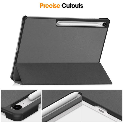 For Samsung Galaxy Tab S10 FE+ Custer Pure Color 3-Fold Holder Smart Leather Tablet Case(Grey) by bashfashion