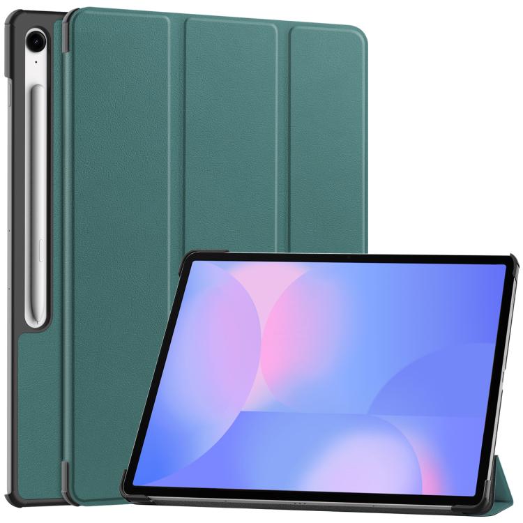 For Samsung Galaxy Tab S10 FE+ Custer Pure Color 3-Fold Holder Smart Leather Tablet Case(Dark Green) by bashfashion