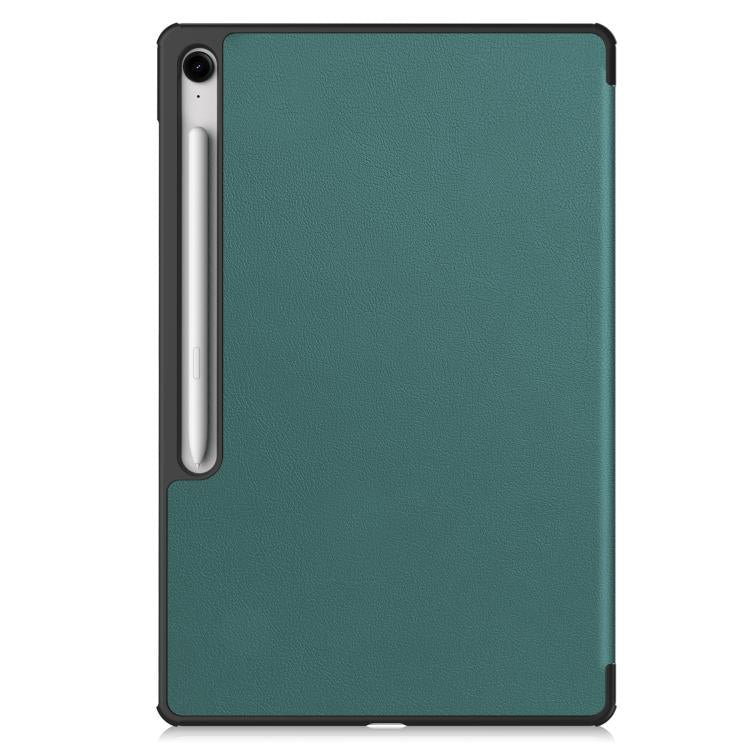 For Samsung Galaxy Tab S10 FE+ Custer Pure Color 3-Fold Holder Smart Leather Tablet Case(Dark Green) by bashfashion