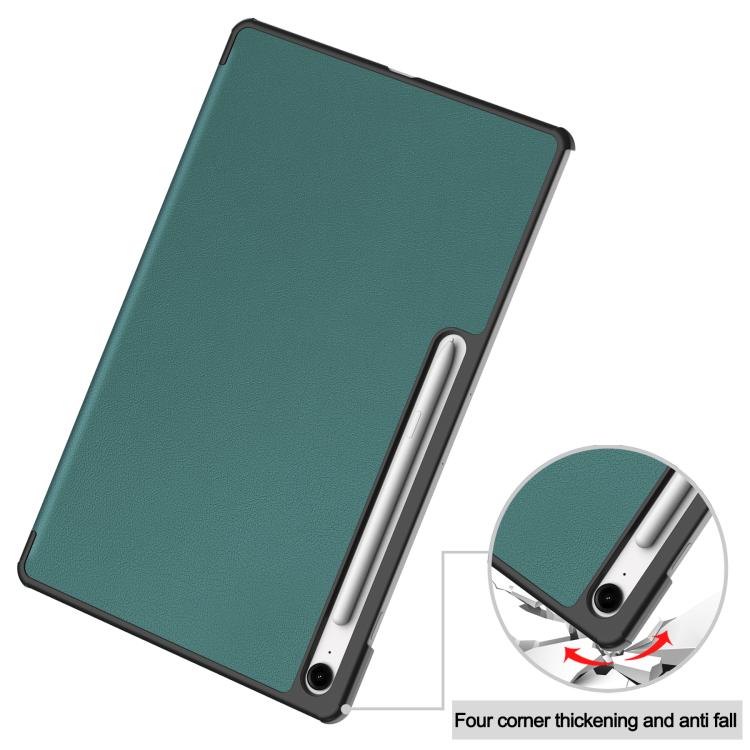 For Samsung Galaxy Tab S10 FE+ Custer Pure Color 3-Fold Holder Smart Leather Tablet Case(Dark Green) by bashfashion