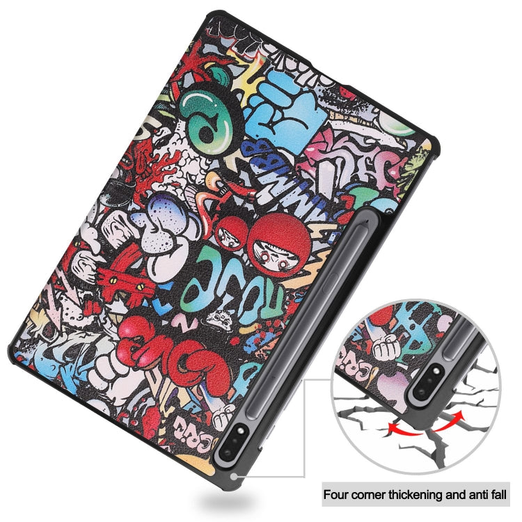 For Samsung Galaxy Tab S9 Custer Painted 3-Fold Holder Smart Leather Tablet Case(Graffiti) by bashfashion