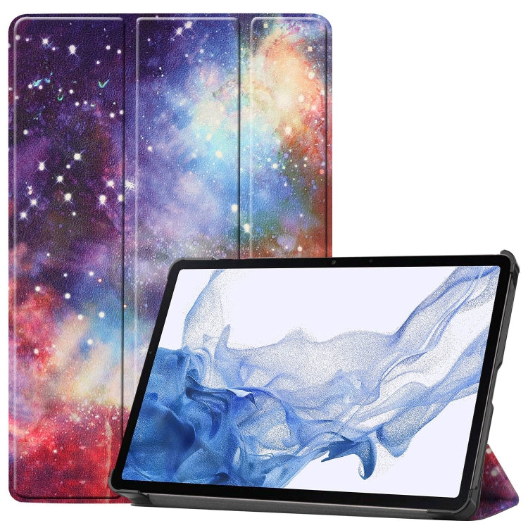 For Samsung Galaxy Tab S9 Custer Painted 3-Fold Holder Smart Leather Tablet Case(Milky Way Nebula) by bashfashion