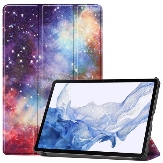 For Samsung Galaxy Tab S9 Custer Painted 3-Fold Holder Smart Leather Tablet Case(Milky Way Nebula) by bashfashion