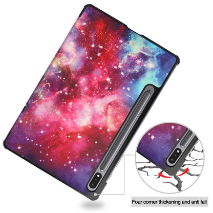For Samsung Galaxy Tab S9 Custer Painted 3-Fold Holder Smart Leather Tablet Case(Milky Way Nebula) by bashfashion