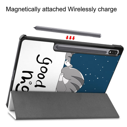 For Samsung Galaxy Tab S9 Custer Painted 3-Fold Holder Smart Leather Tablet Case(Lazy Cat) by bashfashion