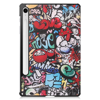 For Samsung Galaxy Tab S9 FE / S10 FE Custer Painted 3-Fold Holder Smart Leather Tablet Case(Graffiti) by bashfashion