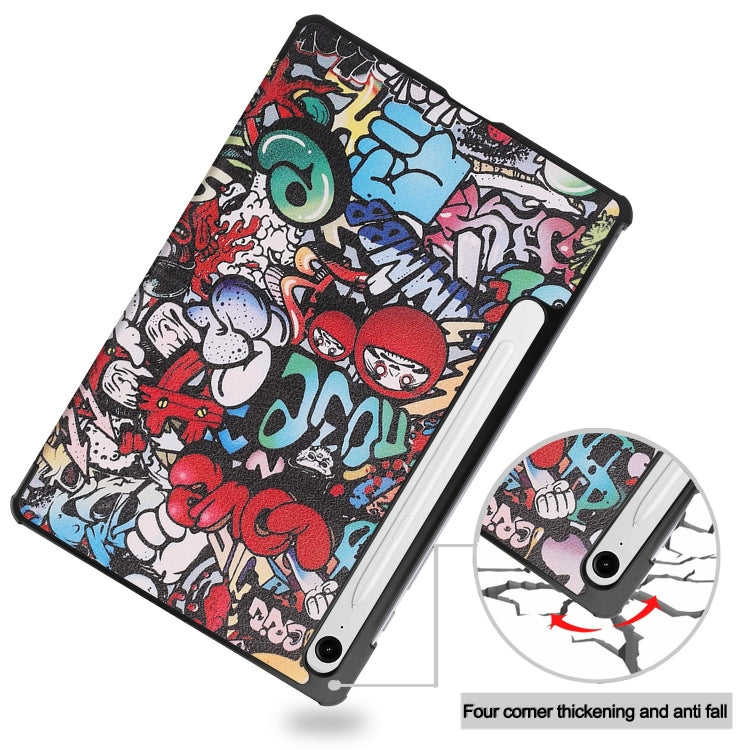 For Samsung Galaxy Tab S9 FE / S10 FE Custer Painted 3-Fold Holder Smart Leather Tablet Case(Graffiti) by bashfashion