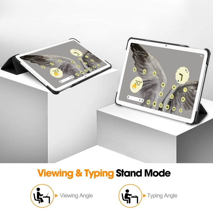 For Google Pixel Tablet Custer Pure Color 3-Fold Holder Smart Leather Tablet Case(Black) by bashfashion