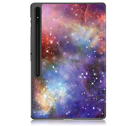 For Samsung Galaxy Tab S9 Ultra Custer Painted 3-Fold Holder Smart Leather Tablet Case(Milky Way Nebula) by bashfashion