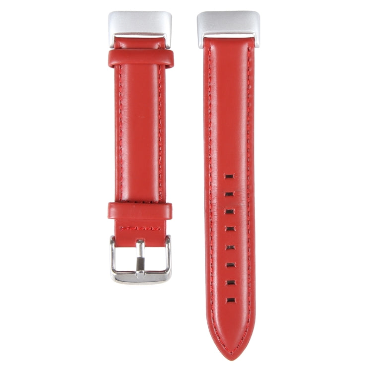 For Fitbit Charge 5 18mm Bamboo Joint Texture Genuine Leather Watch Band(Red) by bashfashion