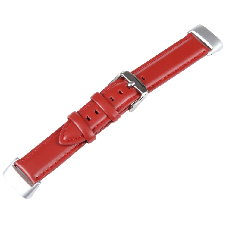 For Fitbit Charge 5 18mm Bamboo Joint Texture Genuine Leather Watch Band(Red) by bashfashion