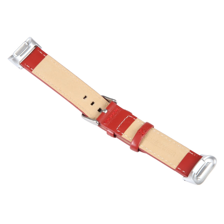 For Fitbit Charge 5 18mm Bamboo Joint Texture Genuine Leather Watch Band(Red) by bashfashion