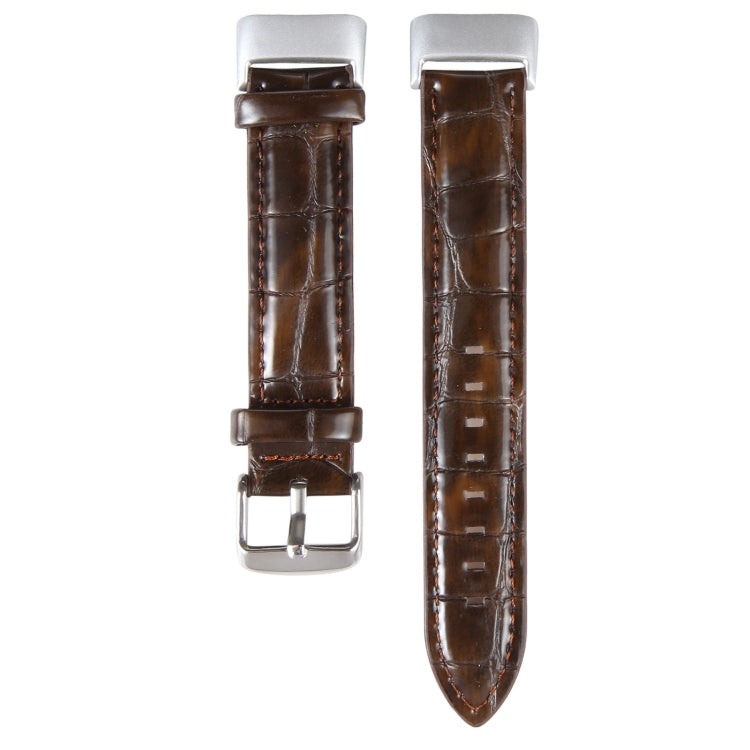 For Fitbit Charge 5 18mm Bamboo Joint Texture Genuine Leather Watch Band(Bamboo Dark Brown) by bashfashion