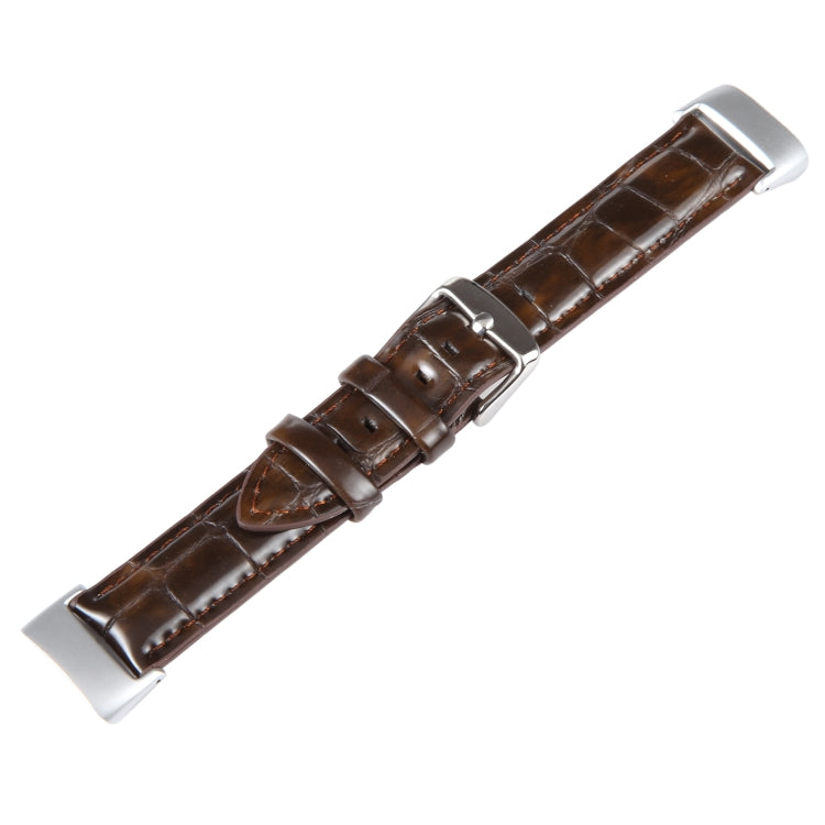 For Fitbit Charge 5 18mm Bamboo Joint Texture Genuine Leather Watch Band(Bamboo Dark Brown) by bashfashion