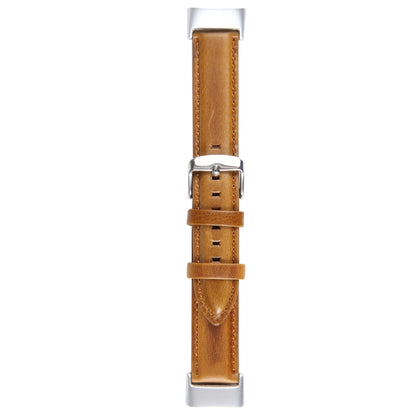 For Fitbit Charge 5 18mm Bamboo Joint Texture Genuine Leather Watch Band(Light Brown) by bashfashion
