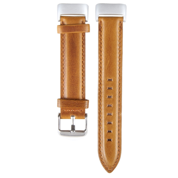 For Fitbit Charge 5 18mm Bamboo Joint Texture Genuine Leather Watch Band(Light Brown) by bashfashion