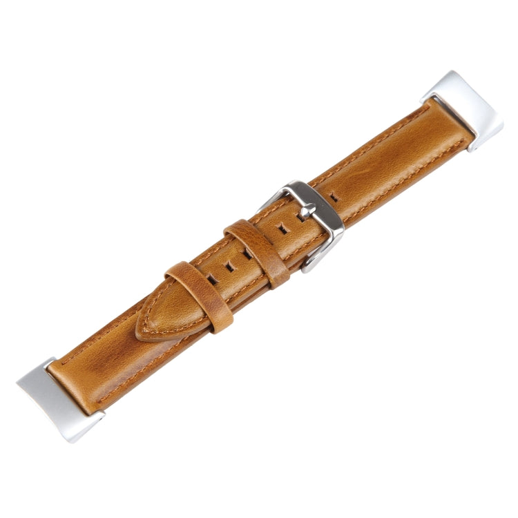 For Fitbit Charge 5 18mm Bamboo Joint Texture Genuine Leather Watch Band(Light Brown) by bashfashion