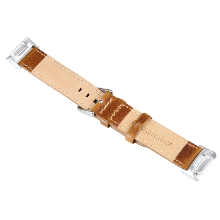 For Fitbit Charge 5 18mm Bamboo Joint Texture Genuine Leather Watch Band(Light Brown) by bashfashion