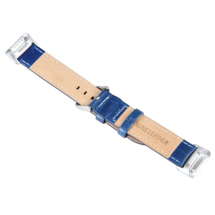 For Fitbit Charge 5 18mm Bamboo Joint Texture Genuine Leather Watch Band(Blue) by bashfashion