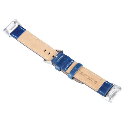 For Fitbit Charge 5 18mm Bamboo Joint Texture Genuine Leather Watch Band(Blue) by bashfashion