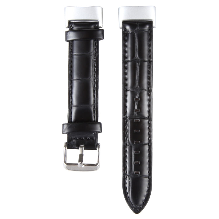 For Fitbit Charge 5 18mm Bamboo Joint Texture Genuine Leather Watch Band(Bamboo Black) by bashfashion