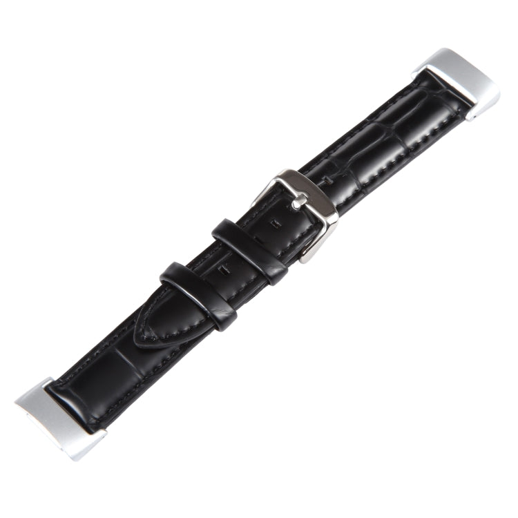 For Fitbit Charge 5 18mm Bamboo Joint Texture Genuine Leather Watch Band(Bamboo Black) by bashfashion