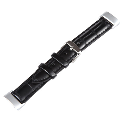 For Fitbit Charge 5 18mm Bamboo Joint Texture Genuine Leather Watch Band(Bamboo Black) by bashfashion
