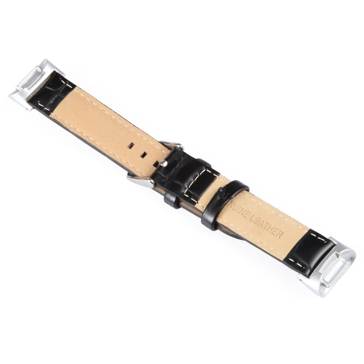 For Fitbit Charge 5 18mm Bamboo Joint Texture Genuine Leather Watch Band(Bamboo Black) by bashfashion