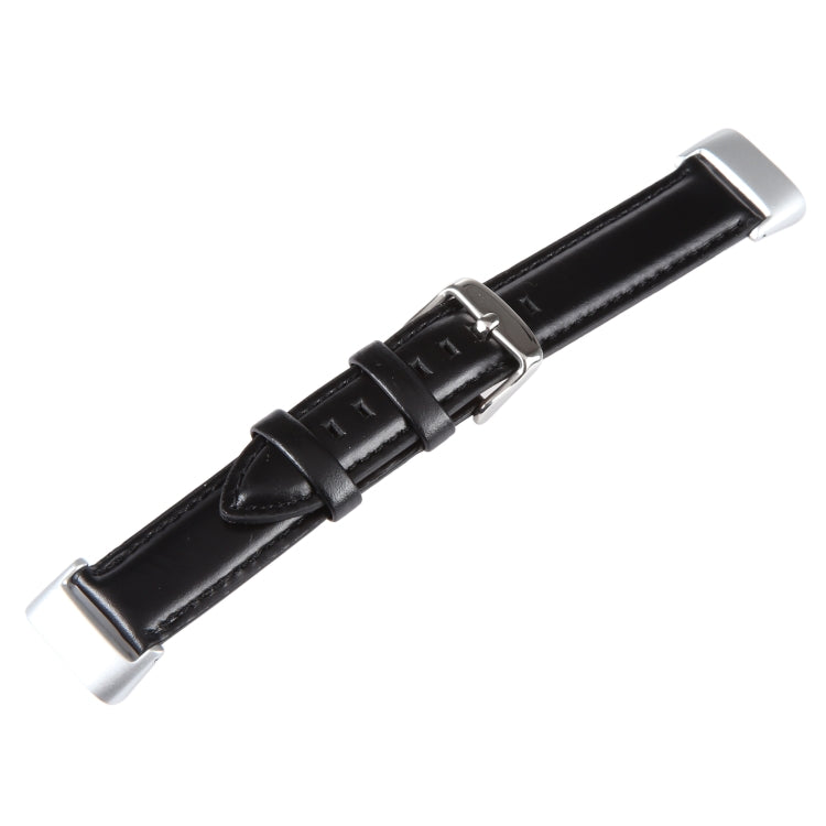 For Fitbit Charge 5 18mm Bamboo Joint Texture Genuine Leather Watch Band(Black) by bashfashion