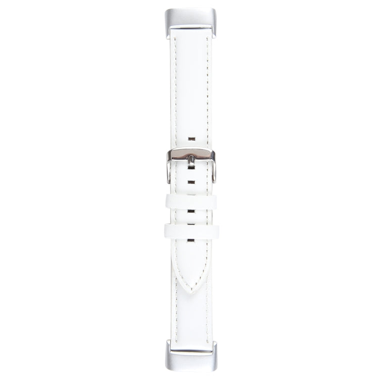 For Fitbit Charge 5 18mm Bamboo Joint Texture Genuine Leather Watch Band(White) by bashfashion