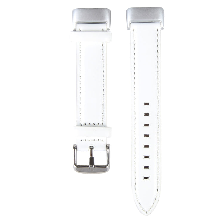 For Fitbit Charge 5 18mm Bamboo Joint Texture Genuine Leather Watch Band(White) by bashfashion