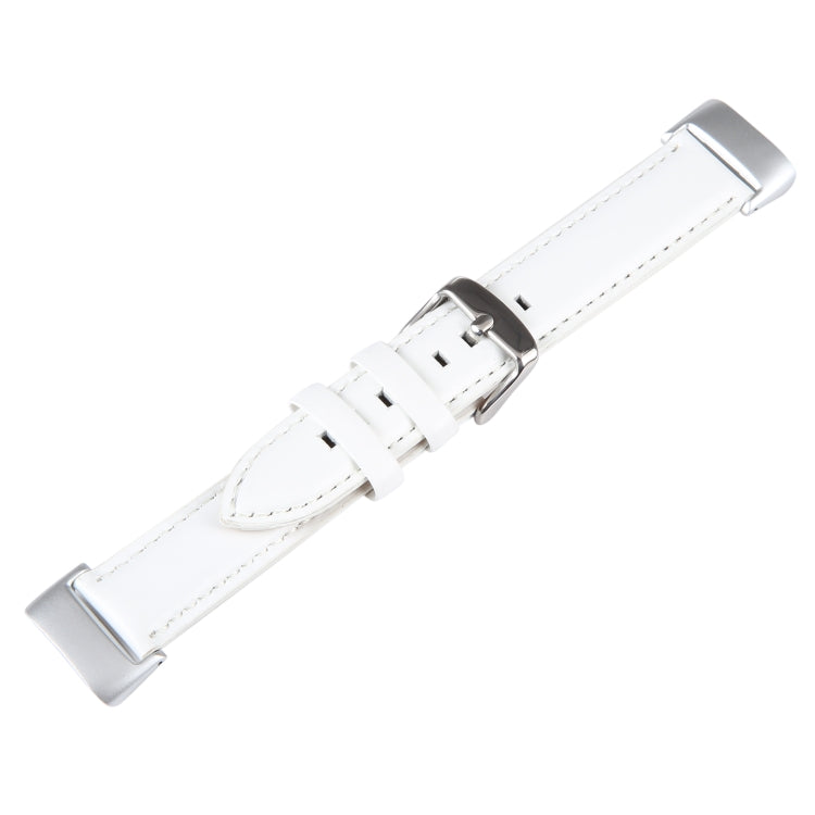 For Fitbit Charge 5 18mm Bamboo Joint Texture Genuine Leather Watch Band(White) by bashfashion