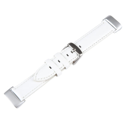 For Fitbit Charge 5 18mm Bamboo Joint Texture Genuine Leather Watch Band(White) by bashfashion