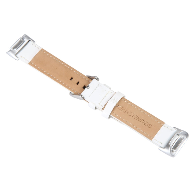 For Fitbit Charge 5 18mm Bamboo Joint Texture Genuine Leather Watch Band(White) by bashfashion