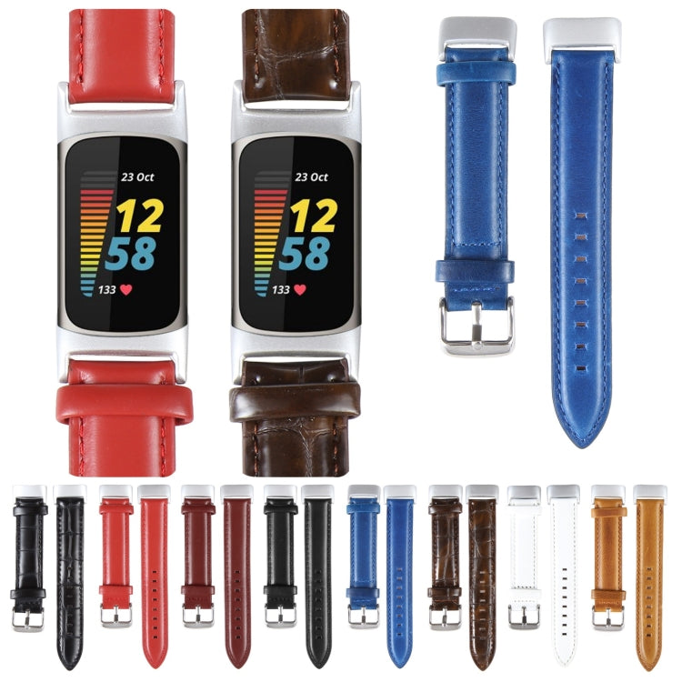 For Fitbit Charge 5 18mm Bamboo Joint Texture Genuine Leather Watch Band(White) by bashfashion